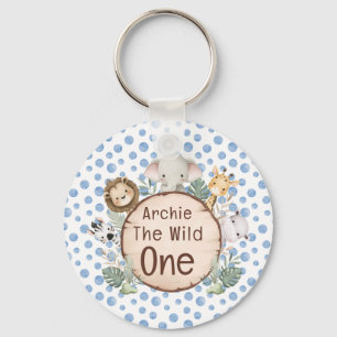 Cute Wild One Woodland Forest Animals Blue Key Ring