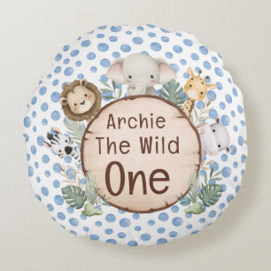 Cute Wild One Woodland Forest Animals Blue Round Cushion