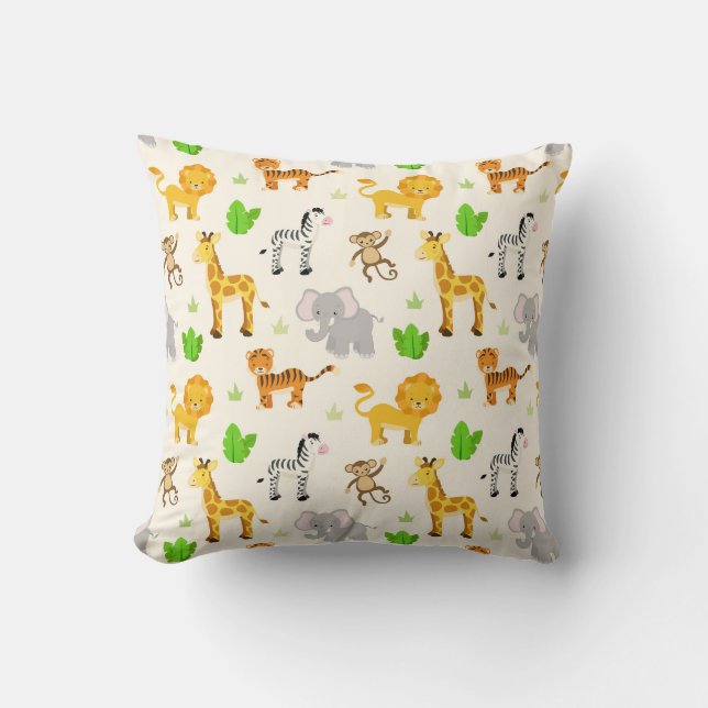 Cute Wild Safari Animal Modern Kids Pattern Cushion (Front)