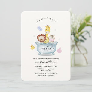 Cute Wild Safari Animals Bath Tub Baby Shower  Invitation
