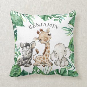 Cute Wild Safari Jungle Animals Greenery Cushion