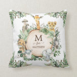Cute Wild Safari Jungle Animals Rustic Greenery Cushion<br><div class="desc">Cute safari themed cushion featuring adorable jungle animals and rustic botanical greenery. Personalize the cushion with your child's name and monogram / initial.</div>