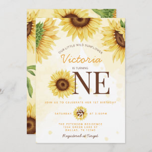 Cute Wild Sunflower turning ONE 1st Birthday Party Invitation