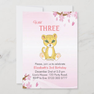 Cute Wild Three Leopard 3rd Birthday Invitation