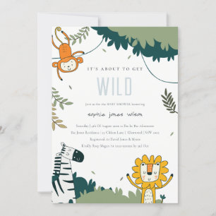 Cute Wild Tropic Jungle Animals Baby Shower Invite