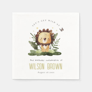 Cute Wild Tropical Jungle Animal Lion Birthday Napkin