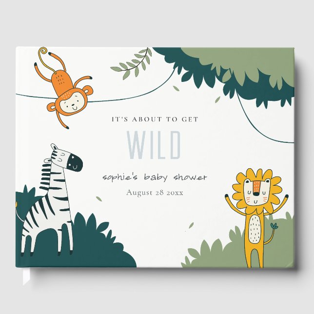Cute Wild Tropical Jungle Animals Baby Shower Guest Book (Front)