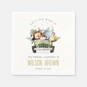Cute Wild Tropical Jungle Animals in Car Birthday Napkin