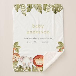 Cute Wild Tropical Safari Animals Baby Birth Stats Sherpa Blanket