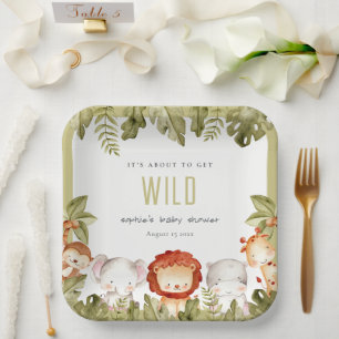 Cute Wild Tropical Safari Animals Baby Shower Paper Plate