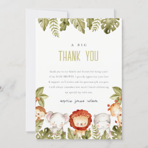 Cute Wild Tropical Safari Animals Baby Shower Thank You Card