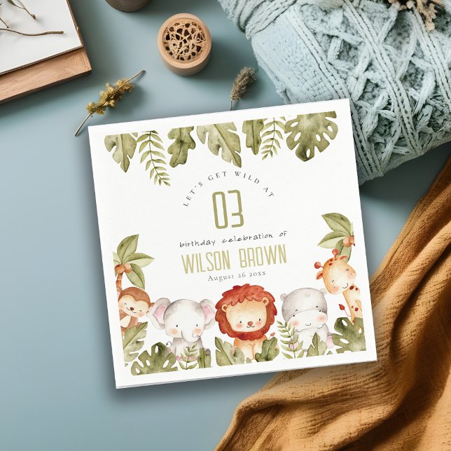 Cute Wild Tropical Safari Animals Kids Birthday Napkin (Creator Uploaded)