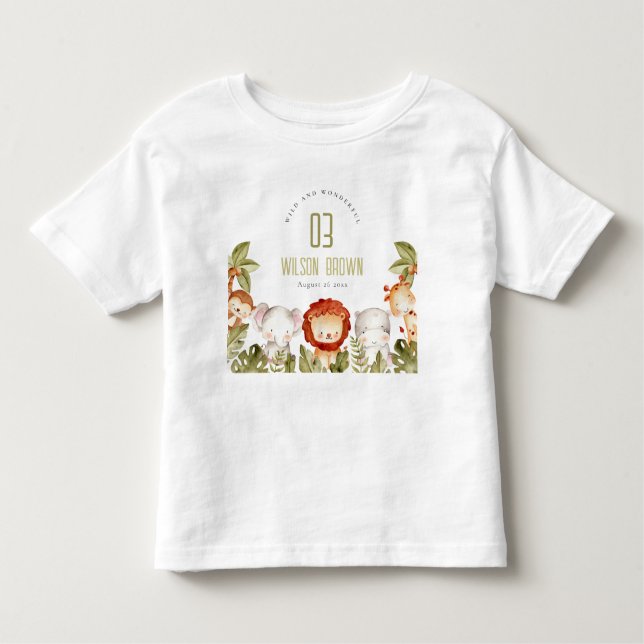 Cute Wild Tropical Safari Animals Kids Birthday Toddler T-Shirt (Front)