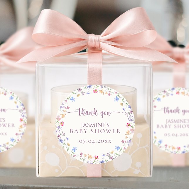 Cute Wildflower Baby Shower Thank You Favour Classic Round Sticker (Creator Uploaded)