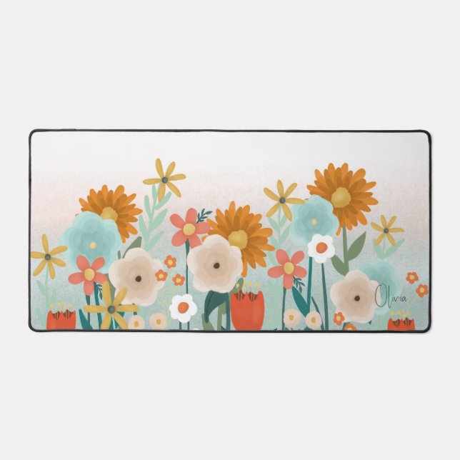 Cute Wildflower Floral Customisable  Desk Mat (Front)