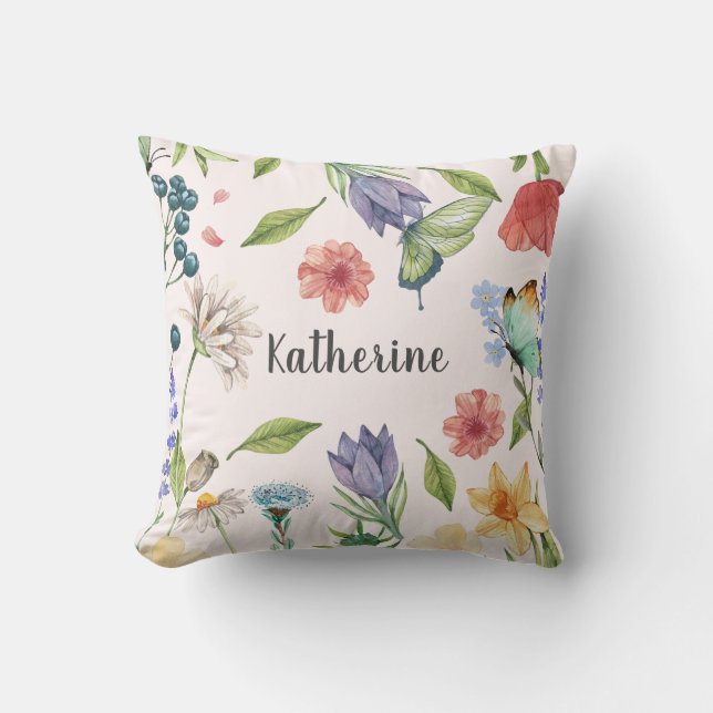 Cute Wildflower Girl Baby Nursery decor monogram Cushion (Front)