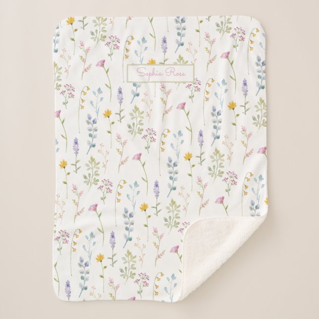 Cute Wildflower Pattern  Sherpa Blanket (Front)
