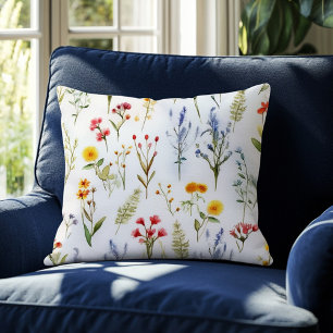 Cute Wildflower Watercolor Botanical Summer Cushion