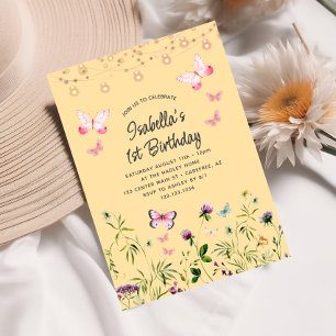 Cute Wildflower Yellow 1st Birthday Invitation