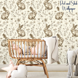 Cute Wildflowers And Bunnies Bunny Neutral Wallpaper