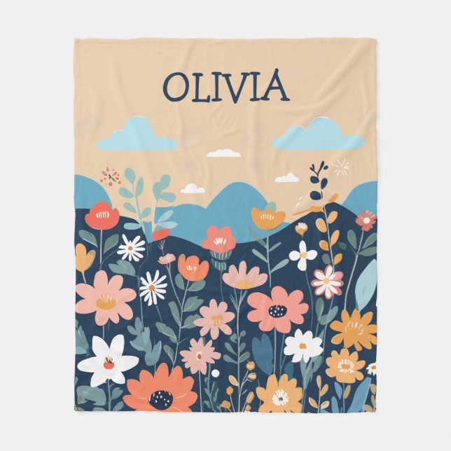 Cute Wildflowers Botanical Personalised  Fleece Blanket (Front)