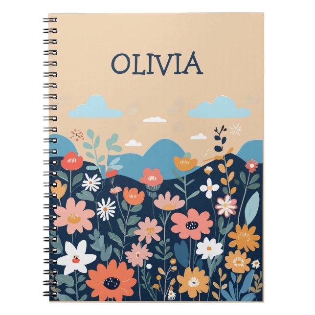 Cute Wildflowers Botanical Personalised  Notebook (Front)