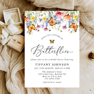 Cute Wildflowers Butterflies Floral Bridal Shower  Invitation