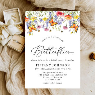 Cute Wildflowers Butterflies Floral Bridal Shower  Invitation