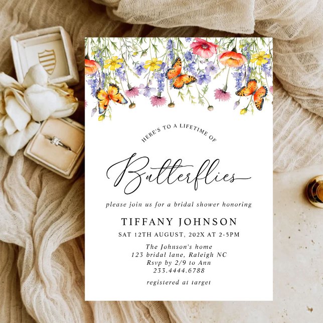 Cute Wildflowers Butterflies Floral Bridal Shower  Invitation (Creator Uploaded)