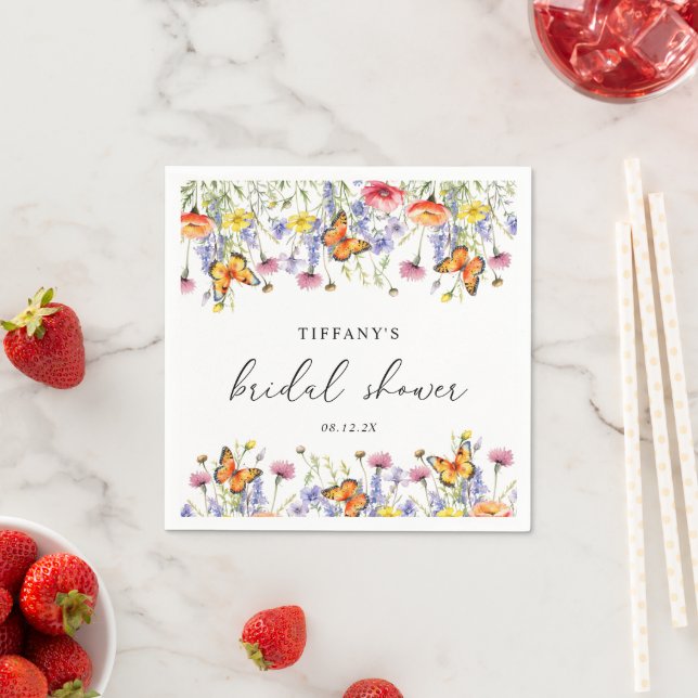 Cute Wildflowers Butterflies Floral Bridal Shower  Napkin (Insitu)