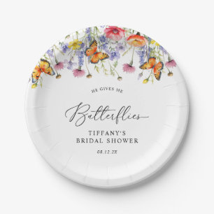 Cute Wildflowers Butterflies Floral Bridal Shower Paper Plate