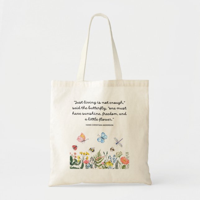 Cute WildFlowers Butterfly Hans Christian Anderson Tote Bag (Front)