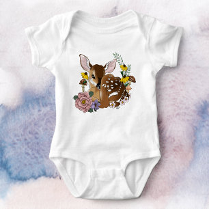 Cute Wildflowers Fawn Blue Baby Deer Woodland Bodysuit