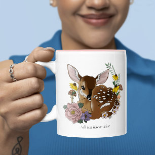 Cute Wildflowers Fawn Blue Baby Deer Woodland Two-Tone Coffee Mug