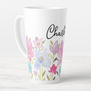Cute  Wildflowers Illustration Monogrammed Latte Mug