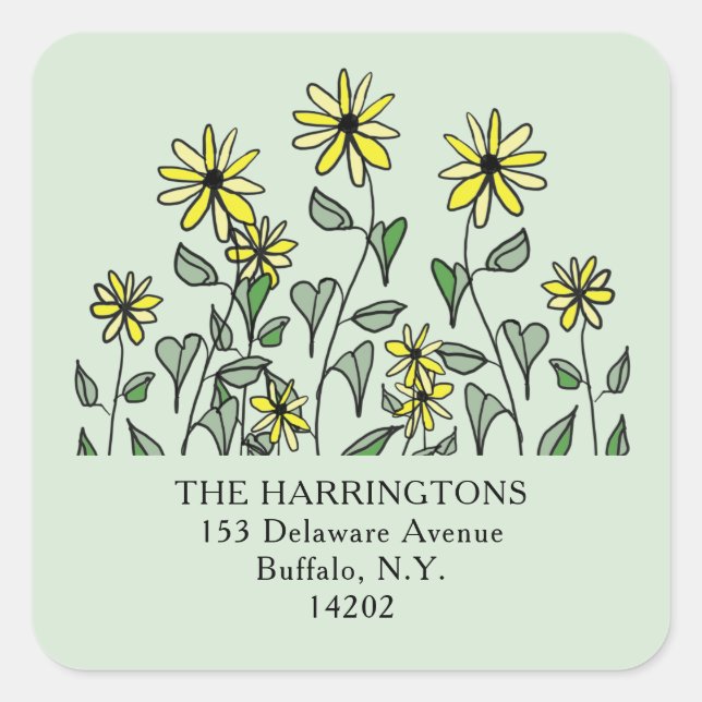 Cute Wildflowers Sage Green Square Return Address Sticker (Front)