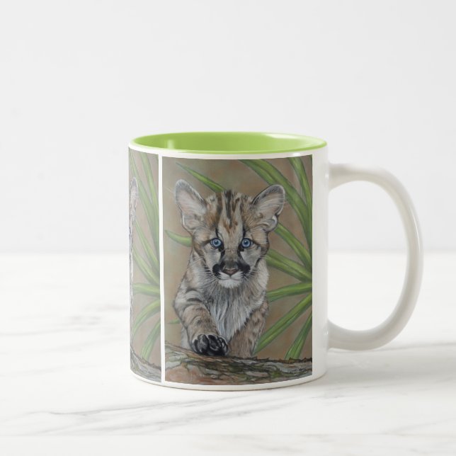 cute wildlife picture of cougar big cat Two-Tone coffee mug (Right)