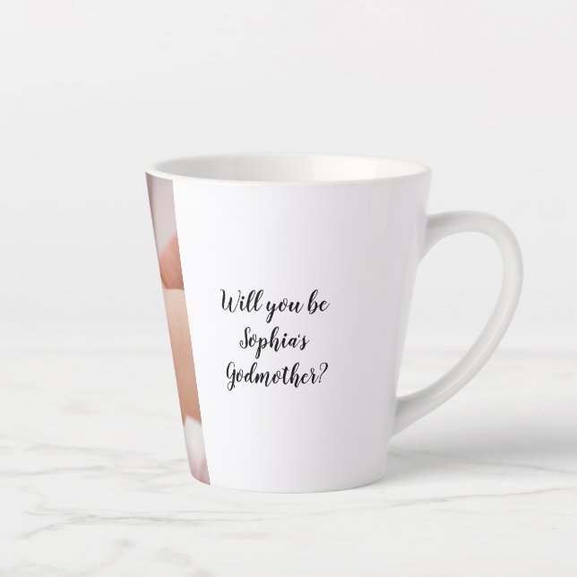 Cute Will You Be Godfather Baby Photo Christening Latte Mug (Right)