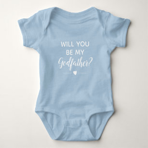 Cute Will You Be My Godfather Boy Blue with White Baby Bodysuit