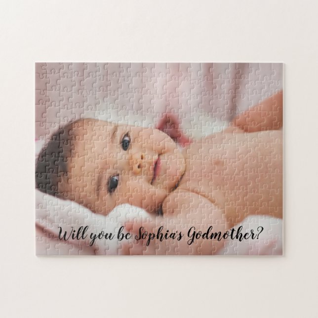 Cute Will You Be My Godmother Script Photo Jigsaw Puzzle (Horizontal)