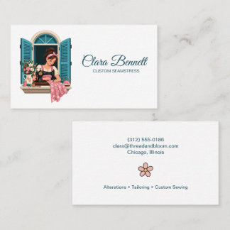 Cute Window Seamstress Custom Sewing Tailor Business Card