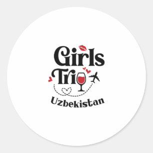 Cute Wine Girls Trip Uzbekistan Travel Vacation Classic Round Sticker