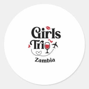Cute Wine Girls Trip Zambia Travel Vacation Classic Round Sticker
