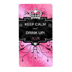 Cute Wine Label Crown Keep Calm Pink Black