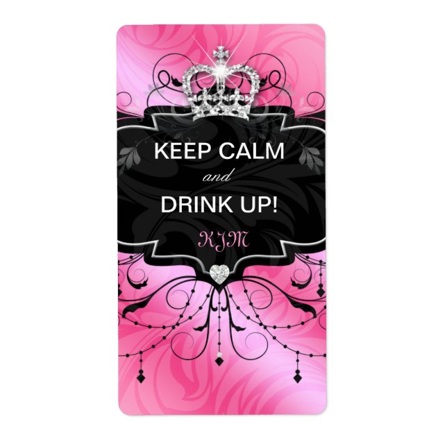 Cute Wine Label Crown Keep Calm Pink Black (Front)