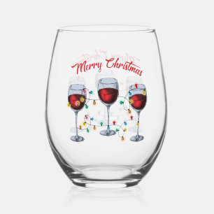 Cute Wine Lover/Merry Christmas Stemless Wine Glass