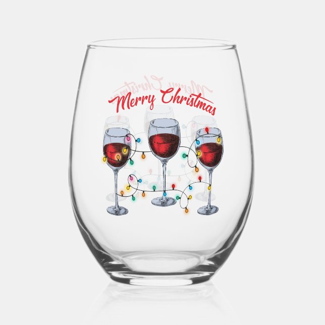 Cute Wine Lover/Merry Christmas Stemless Wine Glass (Front)