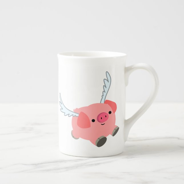 Cute Winged Cartoon Pig Bone China Mug (Right)