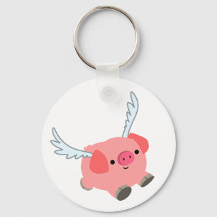 Cute Winged Cartoon Pig Key Ring