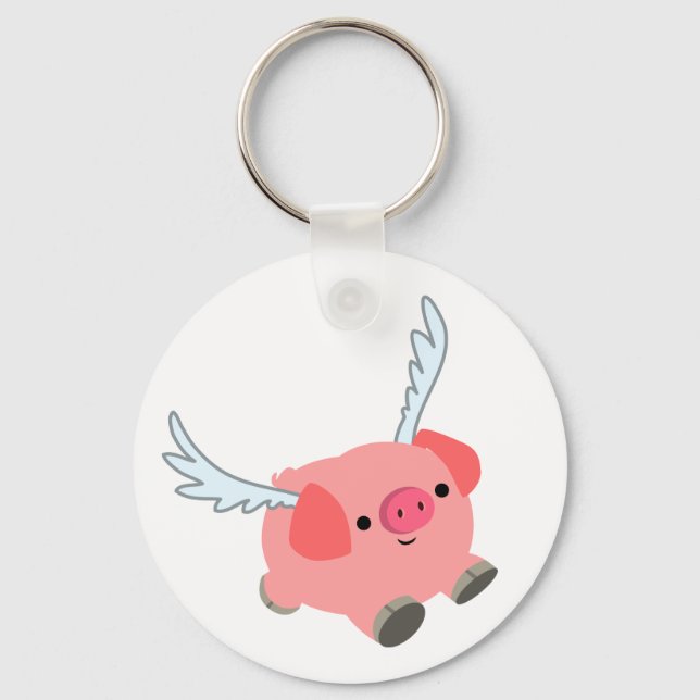 Cute Winged Cartoon Pig Key Ring (Front)